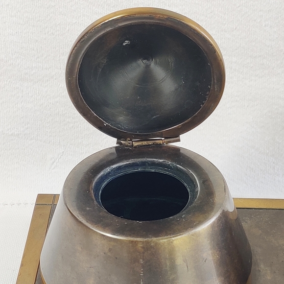 Vintage SilverCrest Decorated Bronze Double Inkwell & Notepad Holder, Art Deco - Picture 5 of 16